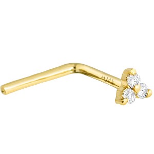 Jewelry Avalanche 14K Gold 22G 3-stone 0.015ctw Moissanite L-Shape Nose Stud - 1 of 4