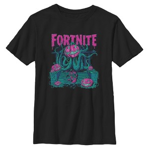 Boys Fortnite Halloween Pumpkin Monster Neon Art T Shirt - 1 of 4