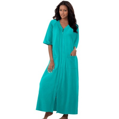 Dreams & Co. Women's Plus Size Petite Long French Terry Zip-front Robe ...