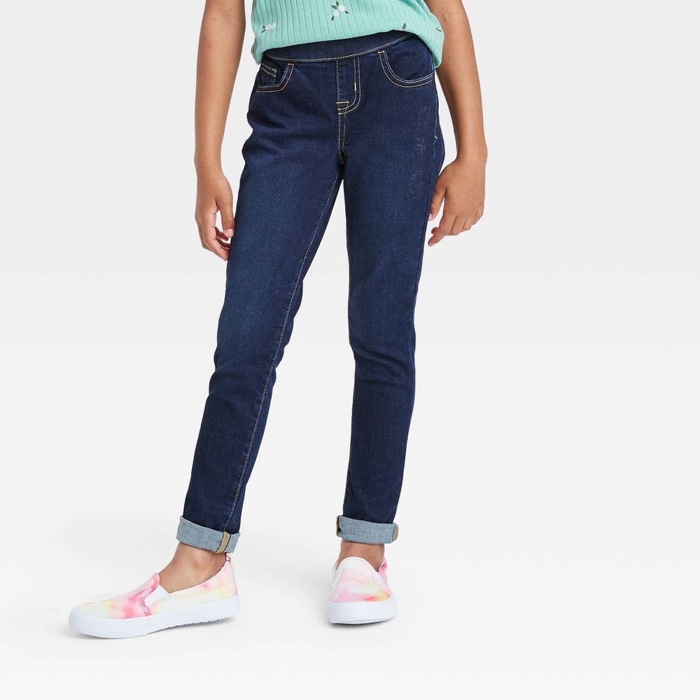 size 16 Girls' Mid-Rise Pull-On Jeggings - Cat & Jack Dark Blue 16 Plus
