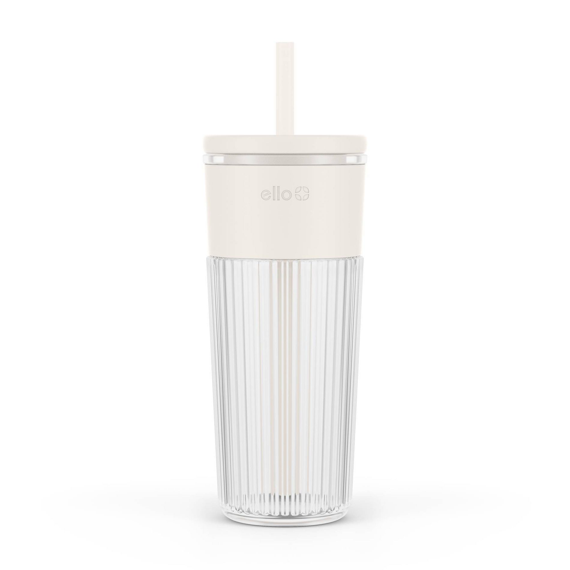 Ello Ava 24oz Glass Straw Tumbler Cream