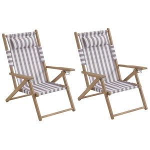 Set of 2 Outdoor Weather-Resistant Wood Folding Beach Chairs with Carry Straps and Reclining Seat by Lavish Homes - 1 of 4