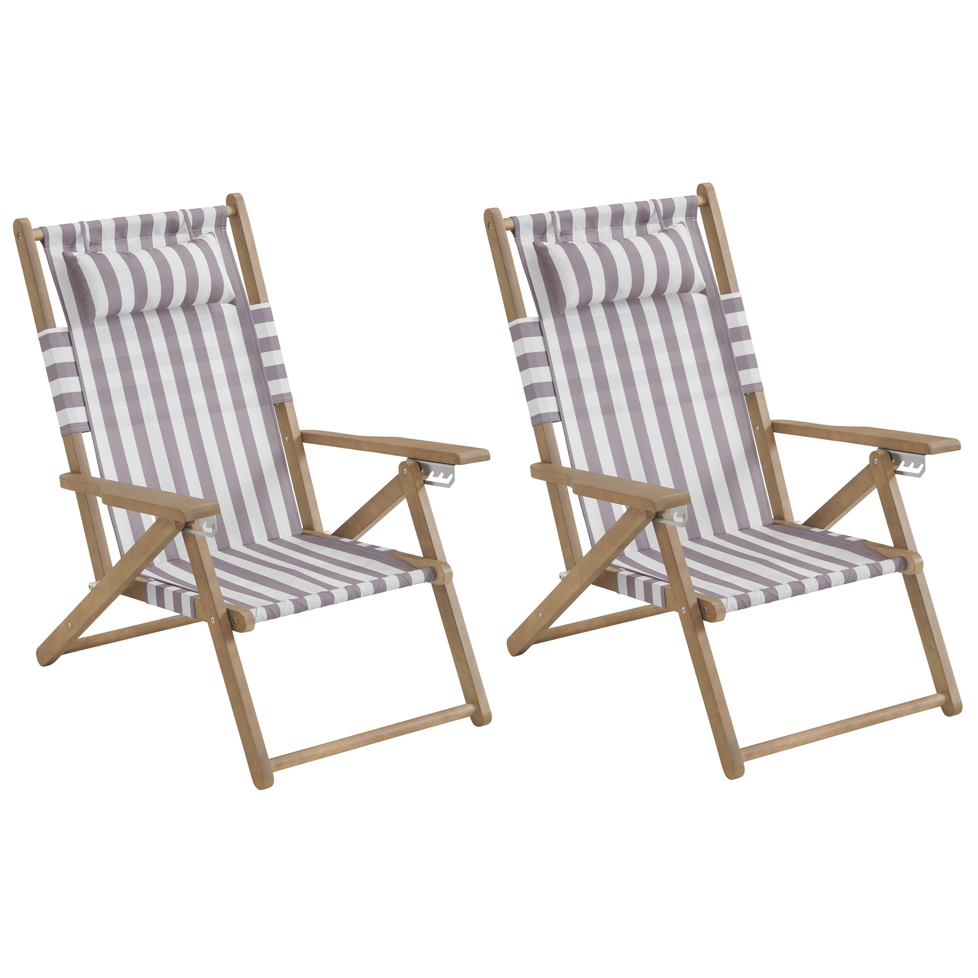 Set of 2 Beach Chairs - Outdoor Weather-Resistant Wood Folding Chairs with Carry Straps and Reclining Seat - Beach Essentials by Lavish Home (Taupe)