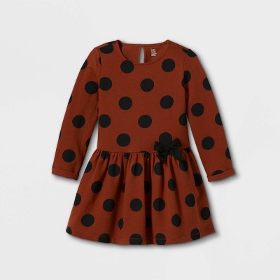 Toddler Girls' Dots Long Sleeve Dress - Just One You® made by carter's Brown/Black 2T
