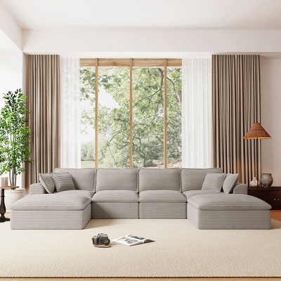 Whisen Oversized Chenille Sectional Compressed Sofa with Ottomans, No-Assembly Design