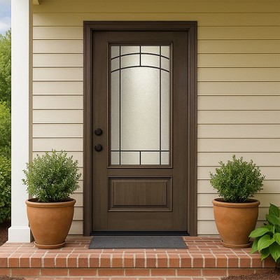Chic Crate 36"x80" Fiberglass Front Door with Frosted Glass, Vinyl Frame Included