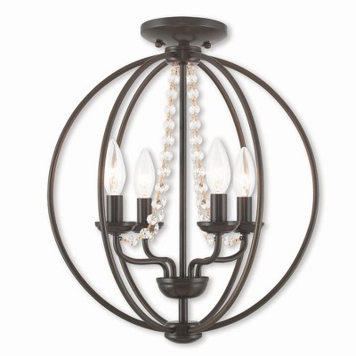 Arabella English Bronze 4-Light Mini Chandelier with Crystals