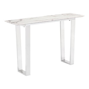 Modern Rectangular Faux Marble Console Table - Stone, Brushed Stainless Steel - Zm Home - 1 of 4