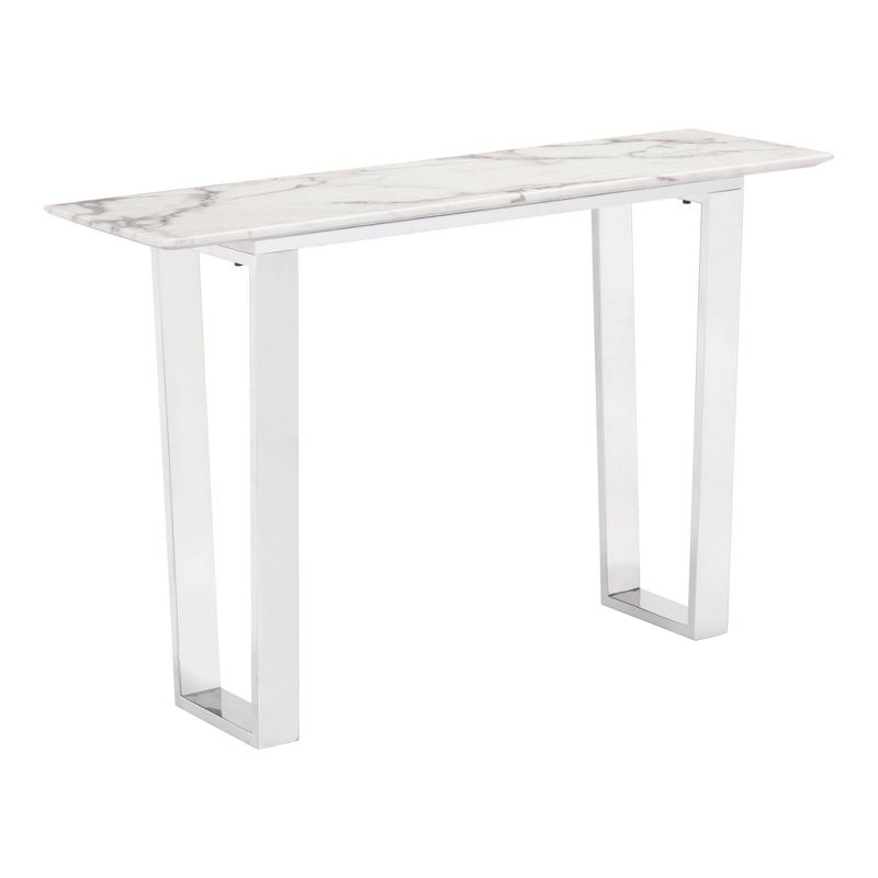Modern Rectangular Faux Marble Console Table - Stone, Brushed Stainless Steel - Zm Home, 1 of 11
