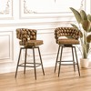 28" Linen Woven Upholstered Bar Stools Set of 2 with 360¡ã Swivel, Backrest, Footrest, and Metal Legs for Kitchen Island - 2 of 4