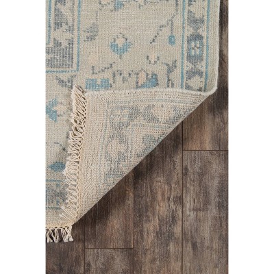 Ivory and Blue Hand-Knotted Wool Area Rug 2' x 3'