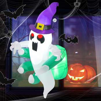 Costway 4' Halloween Inflatable Ghost Holding Pumpkin Blow Up Holiday ...