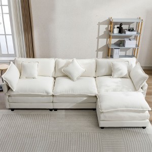 Whisen Modern Luxury L-Shape Chenille Upholstered Sectional Sofa Couch with Ottoman and 5 Pillows - 1 of 4