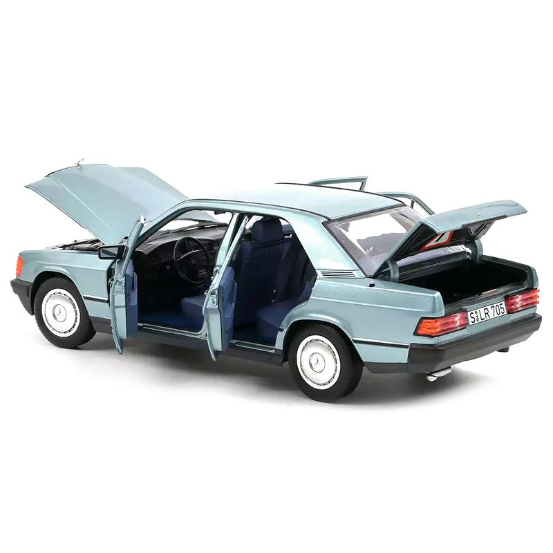 1984 Mercedes-Benz 190 E Light Blue Metallic with Blue Interior 1/18 Diecast Model Car by Norev, 3 of 4