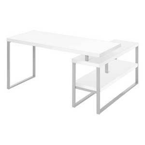 Monarch Specialties Computer Desk Home Office Corner Left Right Set-Up Storage Shelves  L Shape  Metal Laminate White Grey Contemporary Modern - 1 of 4