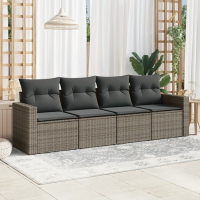 4 Piece Patio Sofa Set with Cushions Poly Rattan vidaXL