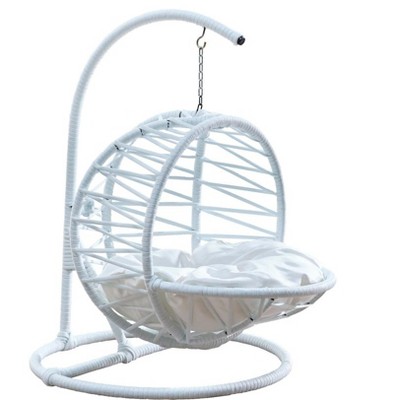 LOVMOR Cat Swing Bed with Stand&Cushion, Cat Egg Chair w/ Rattan Wicker Appearance, Indoor Hanging Swinging Cat Bed for Cats, Small Dogs&Small Animals