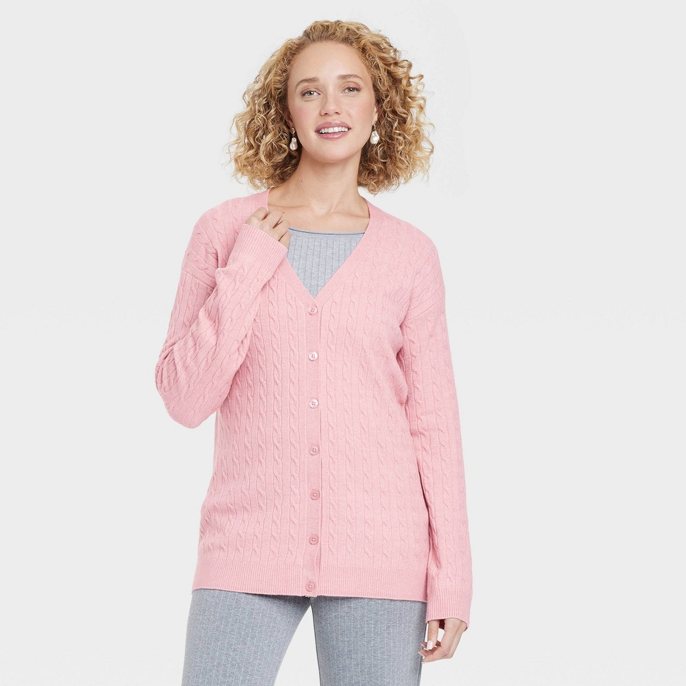 Women's Cable Cardigan - A New Day™ Pink S