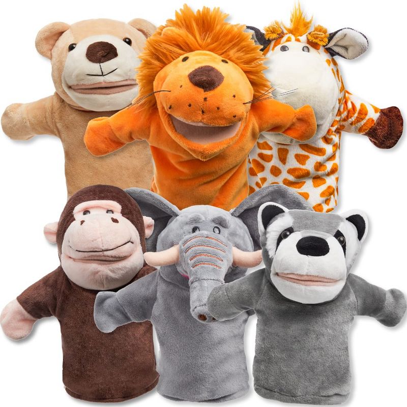 Syncfun 6Pcs Kids Hand Puppets Set with Working Mouth, Toddler Animal Plush Toy for Show Theater, Birthday Gifts, Easter Basket Stuffers, 1 of 9