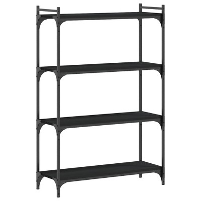 vidaXL 4-Tier Engineered Wood Bookcase with Metal Frame – Black, Adjustable Foot Pads