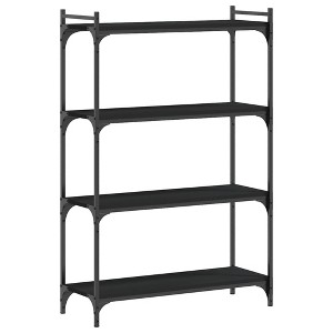 vidaXL 4-Tier Engineered Wood Bookcase with Metal Frame – Black, Adjustable Foot Pads - 1 of 4
