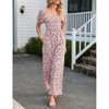 Women's Summer Smocked Jumpsuits Casual Square Neck Short Sleeve High Waist Wide Leg Rompers with Pockets - 3 of 4