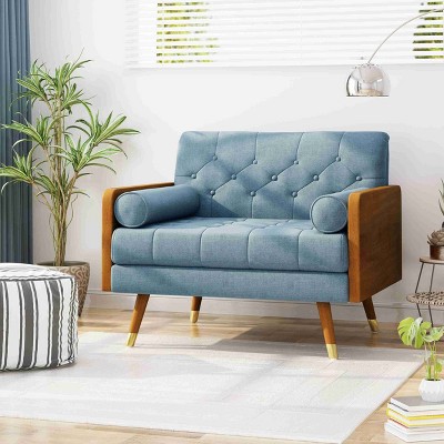 CAVINAS Soft Accent Chair with Tufted Backrest and Rolled Pillows,Mid-Century Upholstered Living Room Chairs,Reading Chairs for Living Room