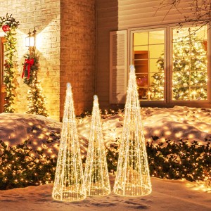 Costway Set of 3 Pre-lit Christmas Cone Trees Xmas Decoration with Star String & 90 Lights - 1 of 4