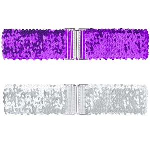 Allegra K Women's Halloween Wide Waist Belts Interlock Buckles Sequins Decor Stretchy Belts 2Pcs - 1 of 4