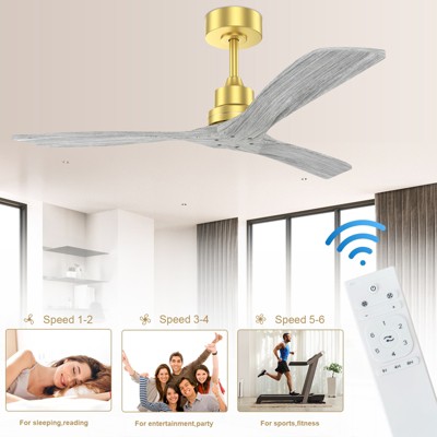 52 Inch Ceiling Fan No Light Modern Solid Wood Ceiling Fan with Remote High CFM Airflow, Quiet DC Motor 3 Rods 6 Speeds Timer & Reversible for Bedroom
