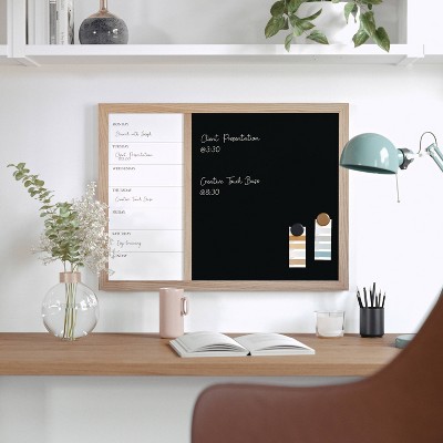 Martha Stewart Magnetic Weekly Calendar Dry Erase Board and Chalk Board Woodgrain Frame Natural Wood: Office Wall Organizer Set