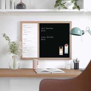 Martha Stewart Magnetic Weekly Calendar Dry Erase Board and Chalk Board Woodgrain Frame Natural Wood: Office Wall Organizer Set - 1 of 4