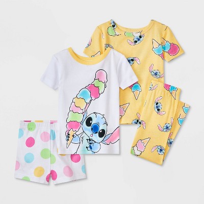 Toddler Girls' 4pc Snug Fit Lilo & Stitch Cotton Pajama Set - White