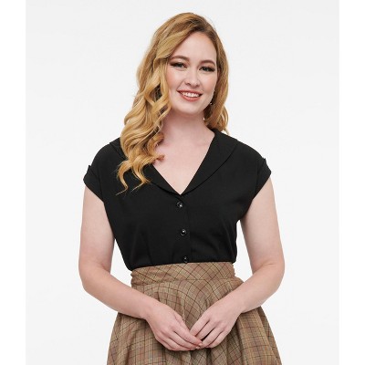 Unique Vintage Women's Twill Sleeveless Blouse Black