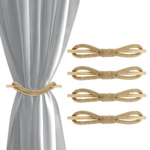 Unique Bargains Jute Braided Hand-Woven Decorative Drape Curtain Tiebacks with Wood Club - 1 of 4
