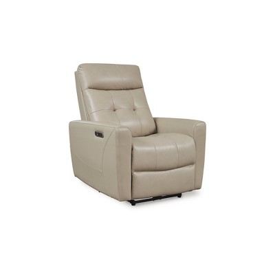 Signature Design by Ashley Pisgham Leather Power Recliner with Adjustable Easy View™ Headrest, Sand