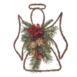 Transpac Artificial 20 in. Multicolor Christmas Twig and Poinsettia Angel Decor - 1 of 4