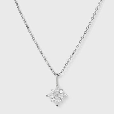 Silver Plated Cubic Zirconia Marquis Pendant Necklace - A New Day™ Silver