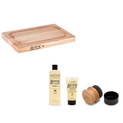 John Boos Chop-N-Slice Block Maple Hardwood Reversible Cutting Board with 3 Piece Butcher Block Board Care & Maintenance Set