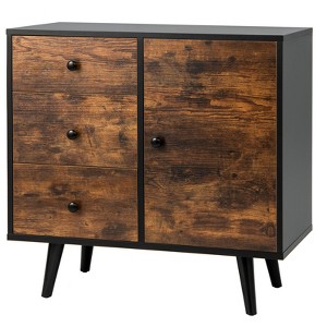 Tangkula Storage Cabinet with 3 Drawers and Door Cabinet Industrial Wood Accent Cabinet with Adjustable Shelf - 1 of 4