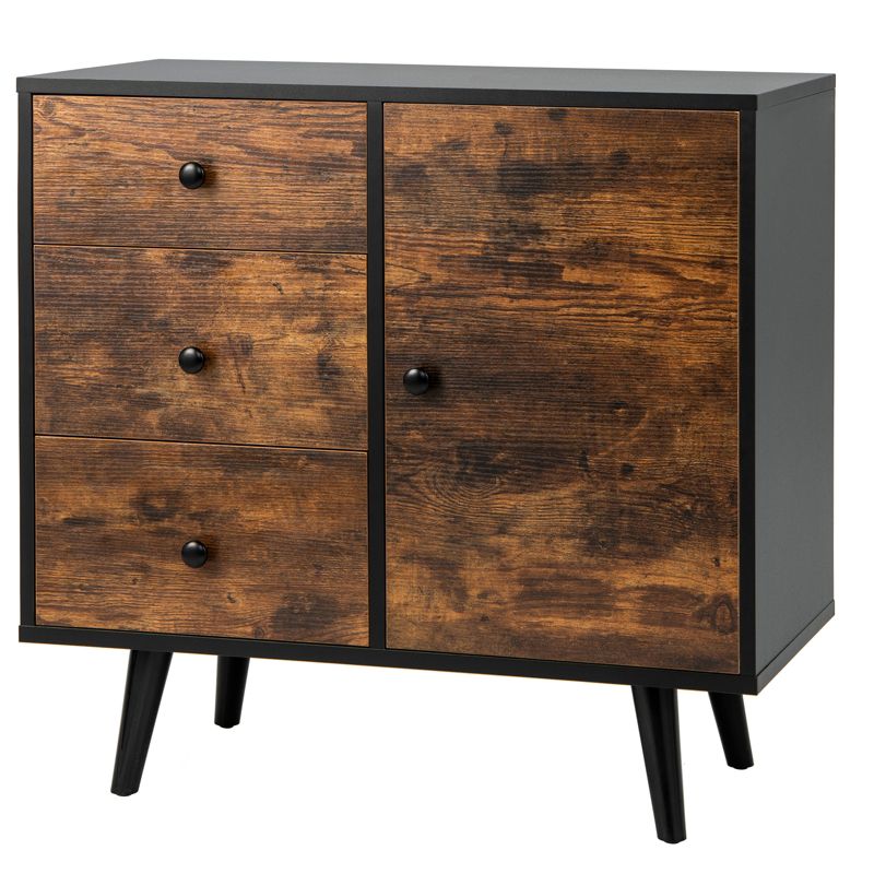 Tangkula Storage Cabinet with 3 Drawers and Door Cabinet Industrial Wood Accent Cabinet with Adjustable Shelf, 1 of 11