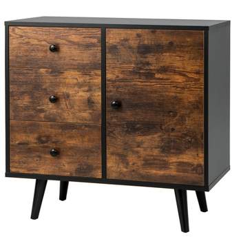 Tangkula Storage Cabinet with 3 Drawers and Door Cabinet Industrial Wood Accent Cabinet with Adjustable Shelf
