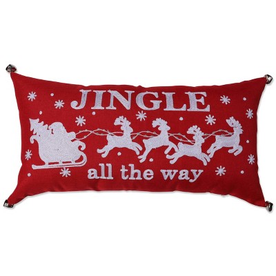 Indoor Christmas 'Jingle All The Way' Red Rectangular Throw Pillow Cover: Embroidered, Zippered - Pillow Perfect