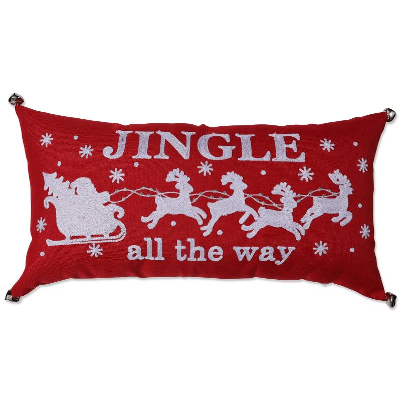 Indoor Christmas &#39;Jingle All The Way&#39; Red Rectangular Throw Pillow Cover  - Pillow Perfect, 1 of 7
