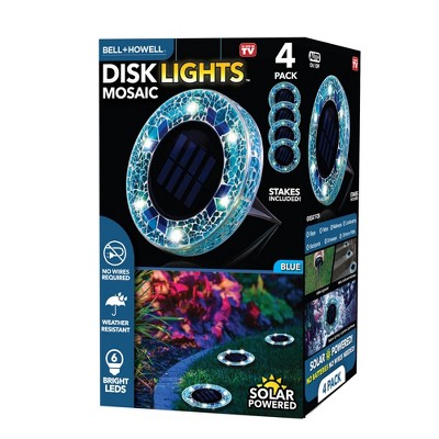 Blue Mosaic Solar Powered LED Disk Lights Set of 4