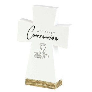 Dicksons My First Communion Woodgrain Base Engraved Decorative White 6 x 3 Resin Tabletop Cross - 1 of 1