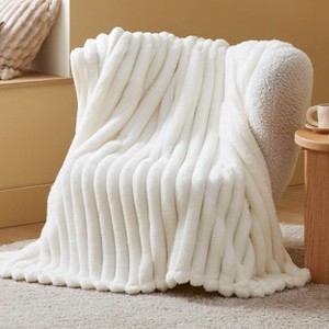 Bedsure White Throw Fleece Blanket for Couch, Super Soft Cute Small Throws for Girls, 50x60 inches, Wider Striped Design - 1 of 4