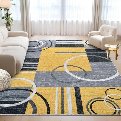 Abstract Kitchen Runner Rug, Washable Non-Slip Soft Low Pile Modern Geometric Indoor Carpet for Hallway Laundry Bathroom Bedroom