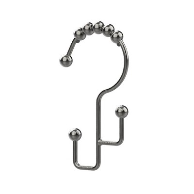 LunaLulinlk Satin Nickel Easy Glide Double Shower Hooks, Rustproof, 12 Count