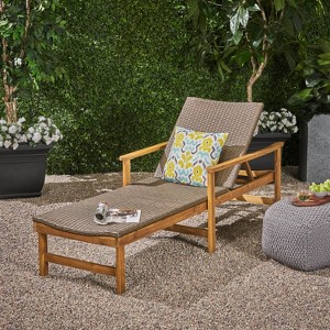 Christopher Knight Home Hampton Outdoor Acacia Wood and Wicker Adjustable Chaise Lounge - 1 of 4